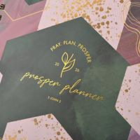 Agenda hebdomadaire et mensuel personnalisé avec logo en feuille d'or, motif géométrique hexagonal en spirale, couverture rigide et coins métalliques dorés