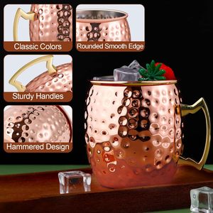 Mug à bière martelé en acier inoxydable de haute qualité, 500 ml/16 oz, couleur or rose, avec poignée, pour le bureau, la maison, le bar et les fêtes - Product Image 5