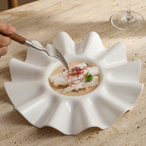 Wave Edge White Porcelain Plate, Unique Flower Shaped Ceramic Serving Plate for Appetizers, <b>Desserts</b> Artistic Food Presentation - Product Image 3