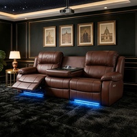 Sillones de Cine Modernos y Funcionales, Reclinables, de Cuero, con Reposapiés Extensibles, Mesa de Masaje Metálica, Portavasos, Luces USB