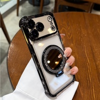 Coque de téléphone antichoc avec airbag pour iPhone 17 16 15 14 13 12 11 Pro Max, protection d'objectif intégrée, support miroir externe