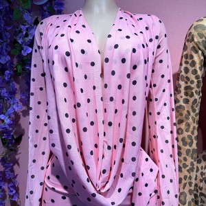 Robe sexy pour femmes, imprimé à pois, col en V profond, froncée, manches longues, robe enveloppante, robe dos nu pour femmes - Product Image 2