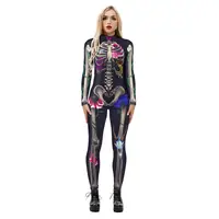Fantasia de halloween esqueleto assustador, trajes de cosplay, macacão de manga longa hlw021