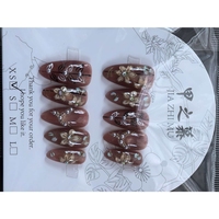 JIAZHIMU – Nouveauté : Faux ongles à presser faits main, motif fleur 3D, style français, amande fraîche, pour doigts – Vente flash