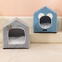 Tierbett-Höhle für Hunde und Katzen, geschlossenes Indoor-Tierbett, tragbares Haustier-Schlafsofa in Hausform, abnehmbar und waschbar