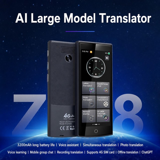 Z8 4G AI Translator With 5.5 Inch IPS Screen Voice Photo Offline Translation Group Chat 3200mAh Battery and BT