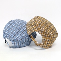 Gorra Plana Personalizada con Logotipo Bordado, Estilo Japonés a Cuadros, Gorra Vintage Sublimada con Diseño a Cuadros para Chicas y Mujeres