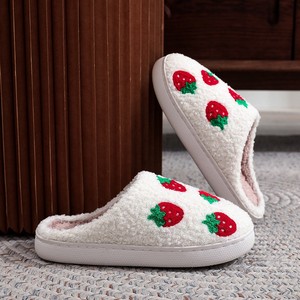 Embroidered Red Strawberry Design Indoor Outdoor Soft Winter Plush for <b>Slippers</b> Comfortable Home Logo New Fruit Pattern for Spri - Product Image 4