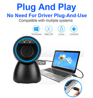 Lecteur de codes-barres de bureau omnidirectionnel haute vitesse à détection automatique pour supermarché, filaire USB, lecteur de codes-barres 1D 2D