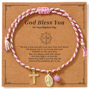 Bracelet en corde rouge à la mode, avec médaille dorée exquise représentant la Vierge Marie, bracelet polyvalent de luxe léger - Product Image 3