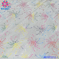 Tissu en maille warp en polyester doré imprimé feu d'artifice, design textile brillant pour vêtements, robes de scène et vêtements de nuit