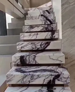 Marches et contremarches intérieures en marbre sculpté, escaliers décoratifs en marbre blanc d'italie