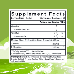 Cápsulas blandas de cafeína y L-teanina OEM ODM con triglicéridos de cadena media que funcionan en conjunto para proporcionar una energía suave y concentrada - Product Image 2