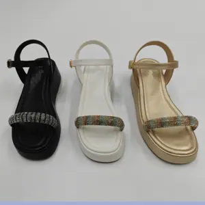 Ladies flat slippers women indoor slipper PU craft injection molded elegant women's sandals