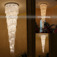 Lustre en cristal en spirale longue pour escalier, lustre pour plafond haut, projet hôtel villa escalier