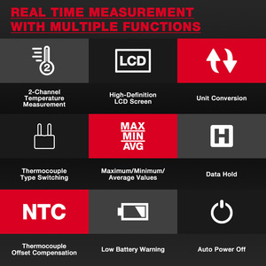 Thermomètre à double entrée HABOTEST HT617B, affichage LCD de type K, interface USB, mesure de température industrielle - Product Image 3