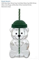 Tasse à café en verre motif ours dessin animé avec couvercle, design mignon, paille intégrée, gobelet portable pour enfants, moderne, compatible lave-vaisselle, personnalisable