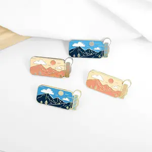 Broche de paysage de peinture à l'huile de bouteille d'émail de fabricant de la chine broches de paysage de lever et coucher de soleil Badges de modèle de bouteille