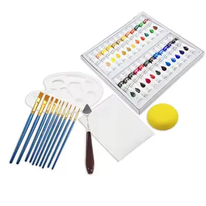 2024 Wholesale 12ml Aluminum Tube With Painting Brushes Palette Sponge Painting Knife Acrylic Paint Painting Set Kit