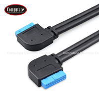 Cable de Extensión de Conector de Placa Base de PVC Negro IDC de 20 Pines en Ángulo Recto de 90°, 300 mm, 5,6 mm, con Conectores USB 3.0 para Ordenador