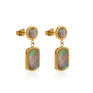 Boucles d'oreilles pendantes en acier inoxydable 316L plaqué or 14k 18k avec coquille d'ormeau, bijoux de mode en gros pour femmes - Product Image 6