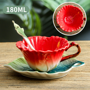 <span class=keywords><strong>Tasse</strong></span> à café en céramique de 6 oz et ensemble de soucoupe avec cuillère <span class=keywords><strong>tasse</strong></span> à café en feuille de fleur <span class=keywords><strong>tasse</strong></span> à thé avec poignée tasses à boire florales vintage - Product Image 6