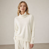 Haut décontracté d'hiver pour femme en fil non tissé lavé, col roulé, manches longues, fil de soie filé à l'envers, couleur ivoire