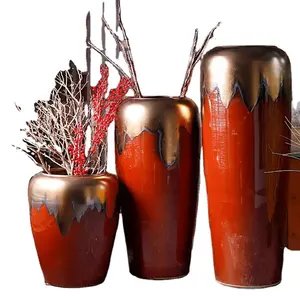 中国高温大瓷落地花瓶红色陶瓷花瓶奢华家居装饰