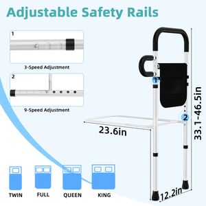 Barres de lit réglables pour la sécurité des personnes âgées, barres d'assistance au lit pour lit double, canne de lit portable pour seniors avec poche de rangement - Product Image 3
