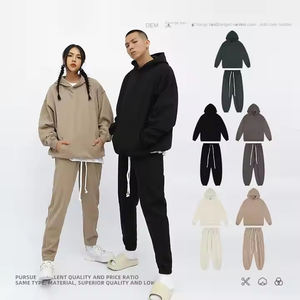 SHW-3045 Men's 100% Cotton Hooded Suit Autumn Heavy 420g Terry Multicolor Solid Color Loose Anti-Pilling Pants - Product Image 1