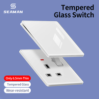 Interruptor de Pared de Vidrio Templado, Estándar UK, 13A, 2 Tomas, 1 Vía, 2 Vías, 3 Vías, Panel de Enchufes con Puertos USB C, 10 Años de Vida Útil Mecánica, Estilo Retro