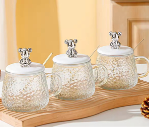 <b>Bear</b> Lid Mug Hand Gift Glass Water <b>Bottle</b> Coffee Cup Mug Coffee Household Tea Juice Cup Mugs With Spoon - Product Image 5