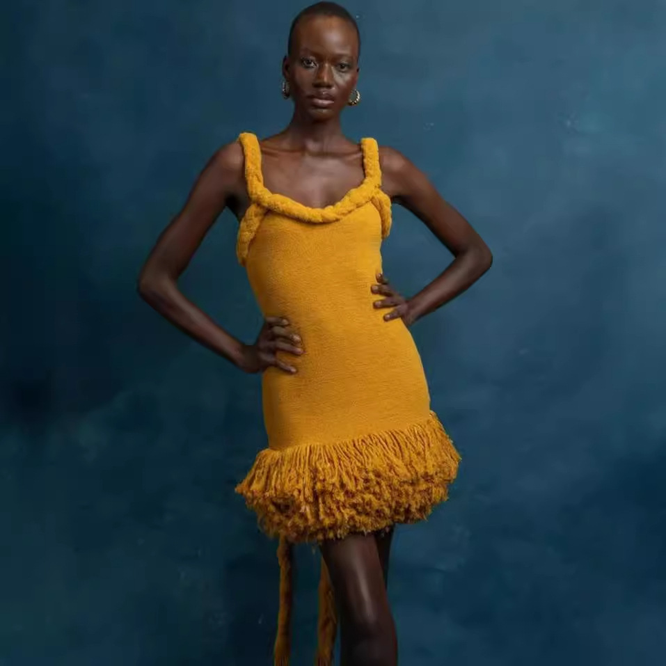 Hand Made Woven Fried Dough Twists Rope Shoulder Strap Dress