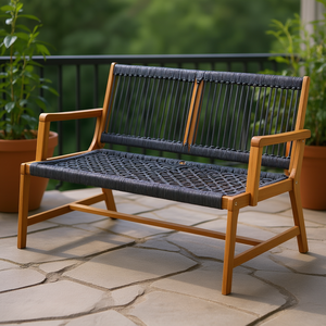 Banco de Patio de Madera de Acacia para 2 Personas, Color Negro, Muebles Modernos para Exteriores, Duraderos, para Balcón - Product Image 2