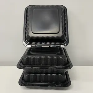 Fabriek Goedkope Prijs Pp Plastic Zwarte Kleur Te Gaan Lunchbox Voedsel Verpakking Container Taartdoos Burger Container
