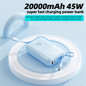 Batterie externe portable avec écran numérique 20000mAh, câble intégré, charge rapide <span class=keywords><strong>PD</strong></span> <span class=keywords><strong>45W</strong></span>, pour ordinateurs portables - Product Image 1