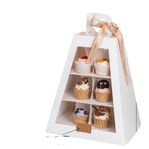 Sunshine Afternoon Tea Clear Window Corrugated Board 1 2 3 Tier Cake <b>Box</b> Cardboard Party Cake Tower Stand <b>Box</b> With Handle - Product Image 5