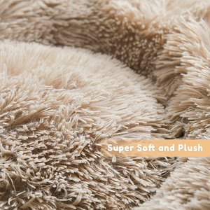 Kostenlose Musterlieferanten Neuartiges Rundes Langes Plüsch-Donut-Haustierbett Flauschiges Baumwoll-Braunes Beruhigendes Kleines Katzen- und Hundehäuschen - Product Image 4