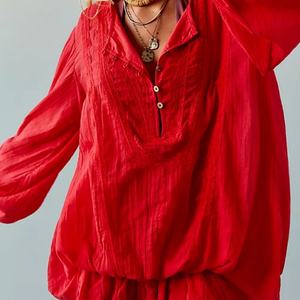 Nuevo Vestido Mini Bohemio Rojo para Mujer con Cuello en V Profundo, Mangas Farol y Dobladillo con Volantes - Product Image 2