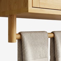 Étagère murale flottante 3-en-1 en bambou pour salle de bain avec barre de suspension pour épices de cuisine et produits de buanderie