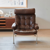 Fauteuil de salon en cuir de cire d'huile de cadre d'acier inoxydable d'art de conception classique pour la zone de réception de lobby de salon