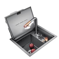 Évier de cuisine intelligent Nano Noir en acier inoxydable 304 à montage sous plan, à cuve unique, avec barre de lavage de tasses, pour camping-car, buanderie, maison, vente en gros