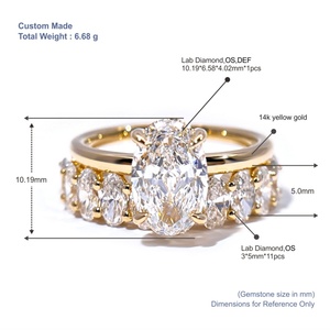 Anillo de Compromiso Tianyu Gems de Oro Amarillo de 14K con Diamante Cultivado en Laboratorio de Corte Ovalado, Anillo Nupcial Hecho a Medida - Product Image 3
