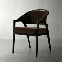 Fauteuil de salle à manger moderne en bois de noyer BST, dossier incurvé rembourré en tissu, pour salle à manger, hôtel