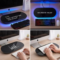 Petit tableau blanc de bureau en verre trempé avec bloc-notes effaçable à sec à surface lumineuse bleue avec tiroir