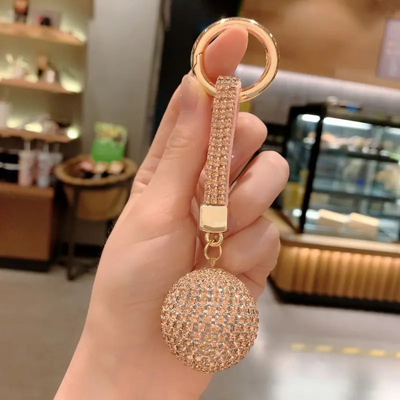 Sac de couleur strass accessoires décoratifs porte-clés boule ronde accessoires porte-clés boule de cristal porte-clés