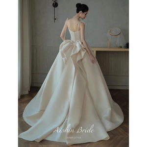 Aishin Bride Satin Ball Gown Wedding Dress Natural Waist Strapless Long Train Queen Style - Product Image 1