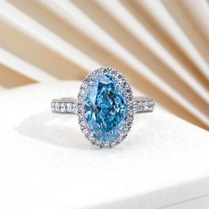 Custom Jewelry MSR-1817 Luxury Engagement Ring PT950 4.03ct Oval Shape Blue <b>Lab</b> Grown Diamond Ring - Product Image 1