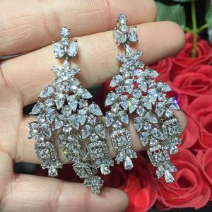 HIBRIDE classique carré goutte d'eau cubique zircone pierre balancent boucles d'oreilles mariage mariée dubaï nigérian CZ bijoux E-1055 - Product Image 3