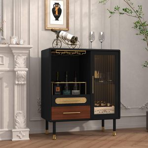 SENYU Meuble Bar Moderne en Bois Vert pour Liqueurs et Café, Étagère à Verres à Vin, Rangement Coulissant pour Bouteilles, Panneau MDF, 5+ Compartiments, Autoportant - Product Image 4